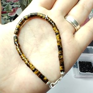 3mm Heishi Beads - Tigers Eye with sterling silver - 6.5"